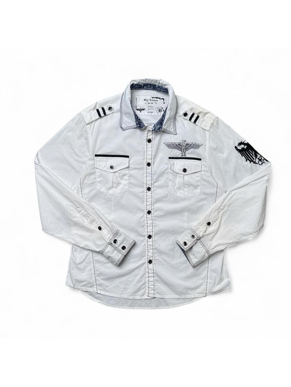 Y2K Boy London 00s White Button Up Long sleeve Eagle shirt
